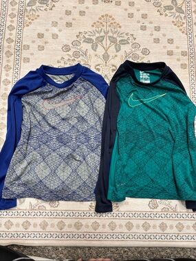 Nike Kids Long-Sleeve Graphic Performance Tees - Blue & Teal